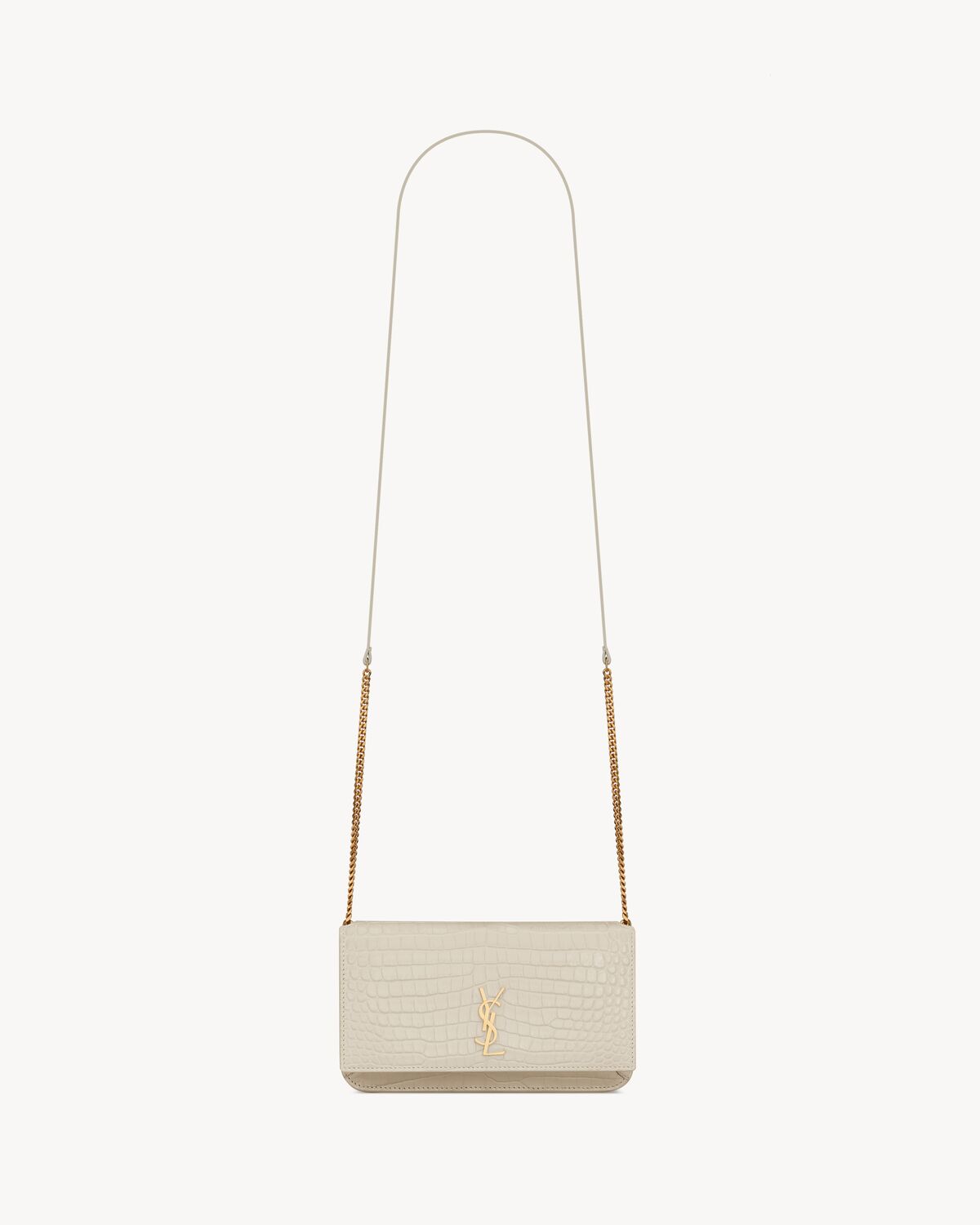 YSL Cassandre Phone Holder in Shiny Crocodile-Embossed Leather - Image 1
